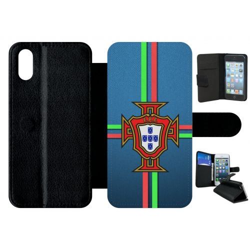 Etui A Rabat - Blason Portugal Bleu - Compatible Avec Apple Iphone X - Plastique - Bord Noir