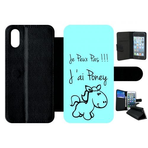 Etui A Rabat - Citation Poney Turquoise - Compatible Avec Apple Iphone X - Plastique - Bord Noir