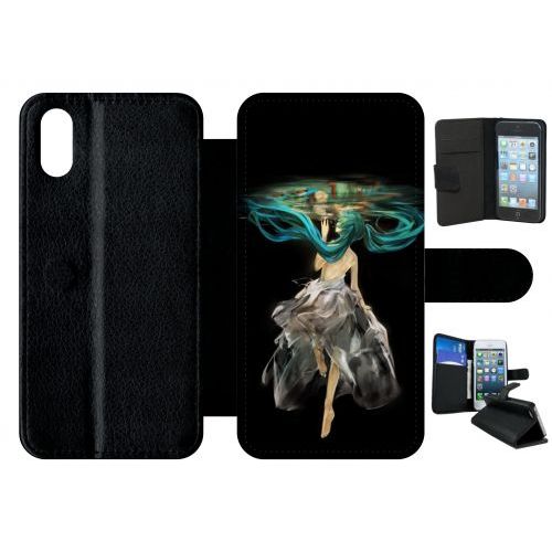 Etui A Rabat - Manga Fille Cheveux Bleu - Compatible Avec Apple Iphone X - Plastique - Bord Noir