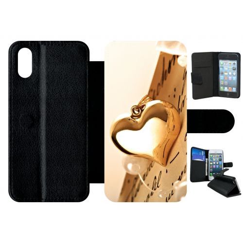 Etui A Rabat - Coeur D'or Sur Livre - Compatible Avec Apple Iphone X - Plastique - Bord Noir