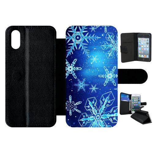 Etui A Rabat - Flocon De Neige Fond Bleu Nuit - Compatible Avec Apple Iphone X - Plastique - Bord Noir