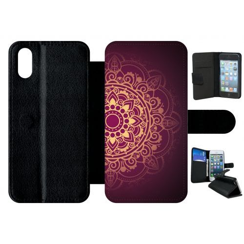 Etui A Rabat - Oriental Fond Mauve Et Or - Compatible Avec Apple Iphone X - Plastique - Bord Noir
