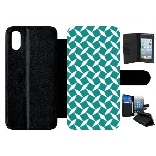 Etui A Rabat - Carreau Bleu Canard - Compatible Avec Apple Iphone X - Plastique - Bord Noir