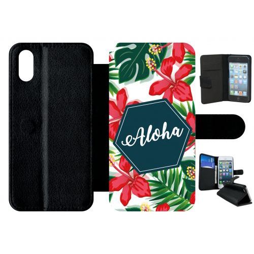 Etui A Rabat - Aloha Tropical Fond Blanc - Compatible Avec Apple Iphone X - Plastique - Bord Noir