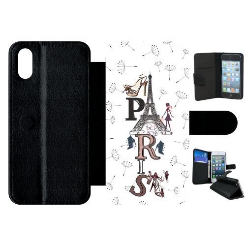 Etui A Rabat - Paris Fond Blanc - Compatible Avec Apple Iphone X - Plastique - Bord Noir