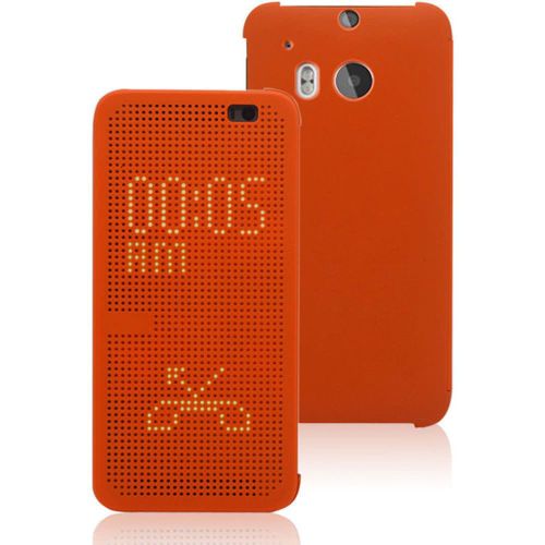 Coque Case Htc One M8 Dot View Orange Folio A Rabat Silicone Semi-Rigide (Tpu)