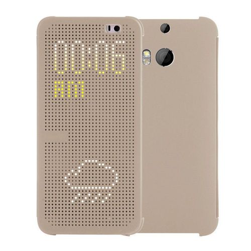 Coque Case Htc One M8 Dot View Or Gold Folio A Rabat Silicone Semi-Rigide (Tpu)