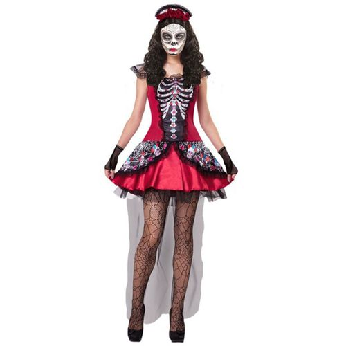 Déguisement squelette coloré rouge femme Dia de los muertos XL
