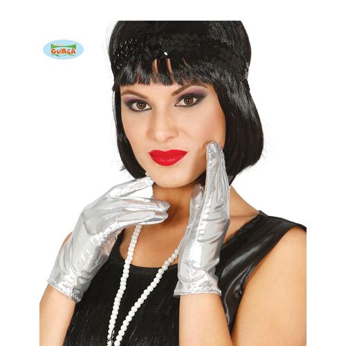 Gants Courts Métalisés Argent Femme Taille Unique