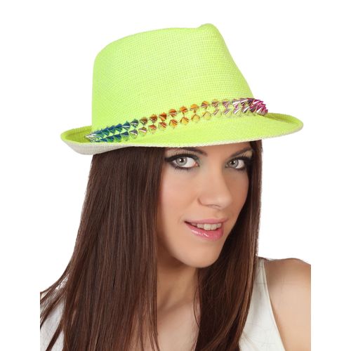 Chapeau Borsalino Jaune Avec Bande Cloutée Adulte Taille Unique
