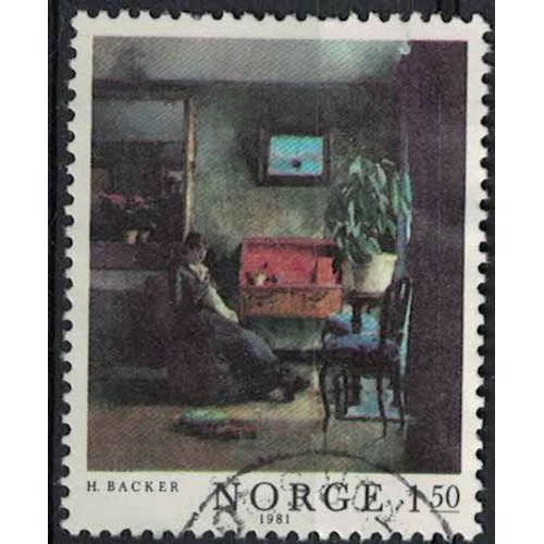 Norvège 1981 Oblitéré Used Peinture Blue Interior Par Harriet Backer Su