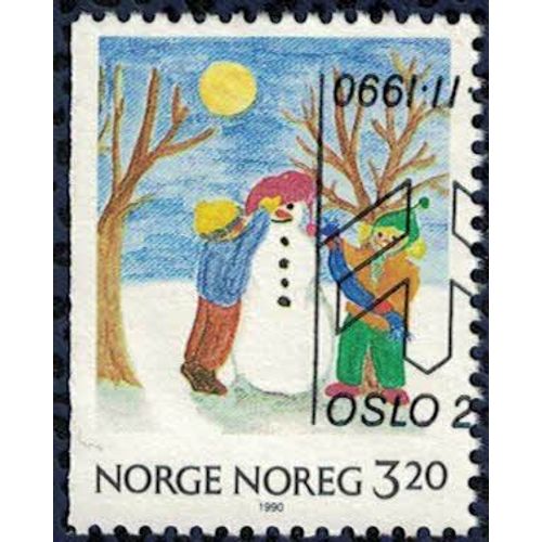 Norvège 1990 Oblitéré Used Christmas Noël Dessins D'enfants Snowman Bonhomme De Neige Su