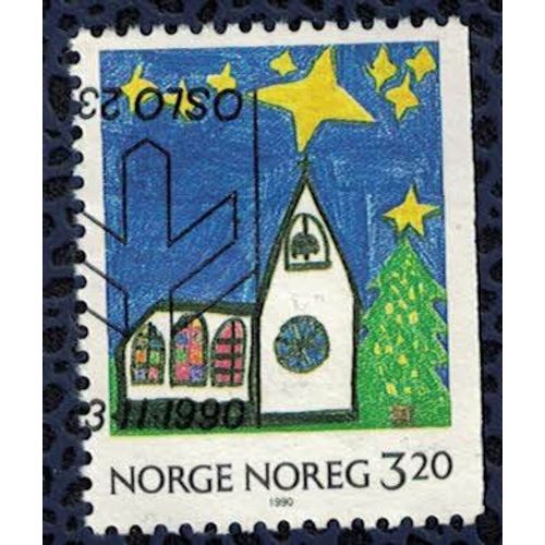 Norvège 1990 Oblitéré Used Christmas Noël Dessins D'enfants Église Étoiles Sapin Su