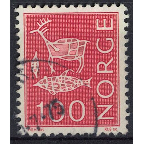 Norvège 1973 Oblitéré Rond Used Animaux Stylisés Art Rupestre 100 Ore Rouge Su