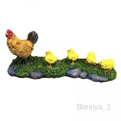 5 Poule avec ses bébés chasser de la nourriture, statues d'animaux de jardin de poulet, statues d'extérieur