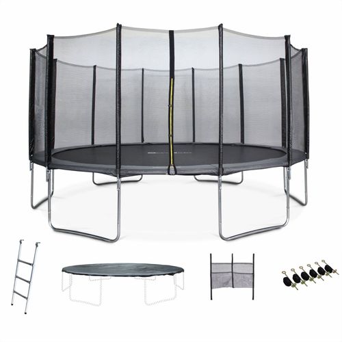 Trampoline 490 Cm Gris Avec Filet De Protection Echelle Bâche Filet Pour Chaussures Kit