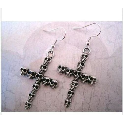 Boucles Doreilles Gothique Croix Cranes