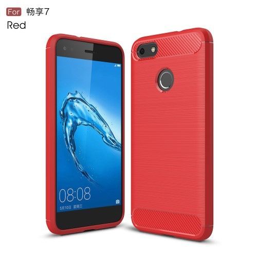 Huawei P9 Lite Mini / Enjoy 7 / Y6 Pro (2017) Coque Protection Tpu Rouge Effet Brossé Tl97482