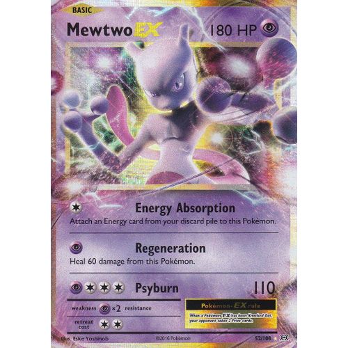 Carte Pokemon - Mewtwo Ex - 52/108 - Xy12 Evolutions -Version Anglaise -