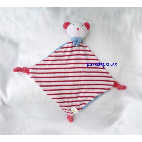 Doudou Plat Losange Ours Souris Bleu Rayures Rouge Dodo D'Amour Mgm
