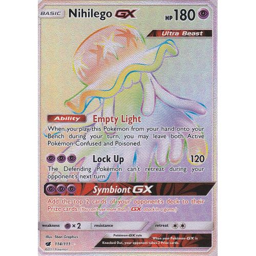 Carte Pokemon - Nihilego Gx ( Zeroid Gx ) - 114/111 - Secrete Rare - 180 Hp - Soleil Et Lune 4 - Invasion Carmin - Version Anglaise -
