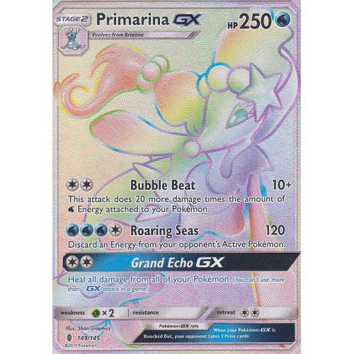 Carte Pokemon - Primarina Gx ( Oratoria Gx ) - 149/145 - Secrete Rare - 250hp - Soleil Et Lune 2 - Gardiens Ascendants - Version Anglaise -