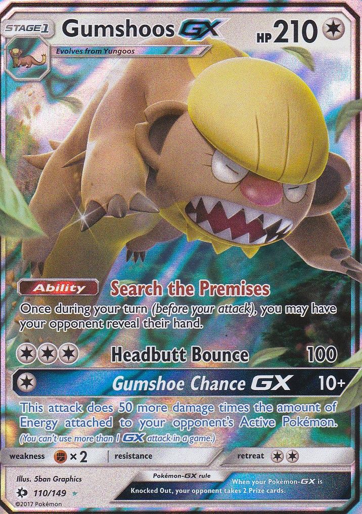 Carte Pokemon - Gumshoos Gx ( Argouste Gx ) - 110/149 - Ultra Rare - 210 Hp - Soleil Et Lune 1 - Version Anglaise -