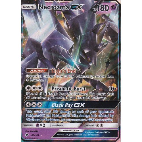 Carte Pokemon - Necrozma Gx - 63/147 - Ultra Rare - Soleil Et Lune 3 - Ombres Ardentes - Version Anglaise -