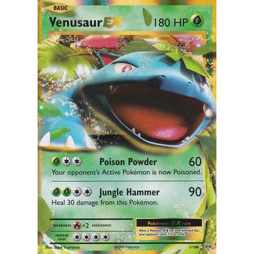 Carte Pokemon - Venusaur Ex ( Florizarre Ex ) - 1/108 - Ultra Rare - Xy12 Evolutions - Version Anglaise -