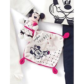 DOudou souris Minnie Mouse rose et blanc Disney Baby Nicotoy mouchoir blanc  coeurs roses peluche bébé fille naissance