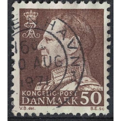 Danemark 1967 Oblitéré Rond Used King Roi Frederik Ix 50 Ore Olive Brun Profil Gauche Su