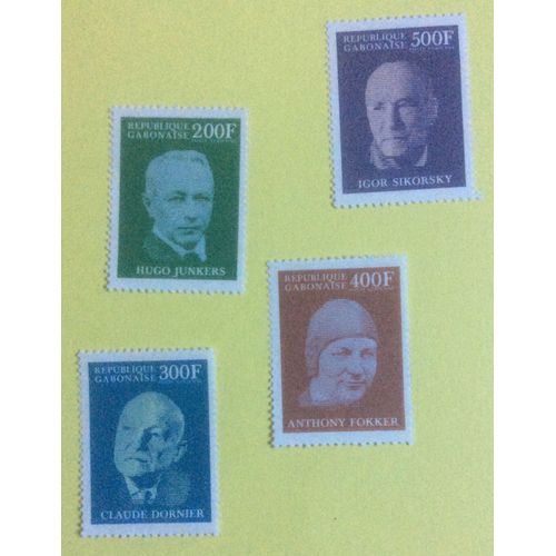 4 Timbres Neufs Du Gabon (I. Sikorsky-A. Fokker-C. Dornier-H. Hunkers)