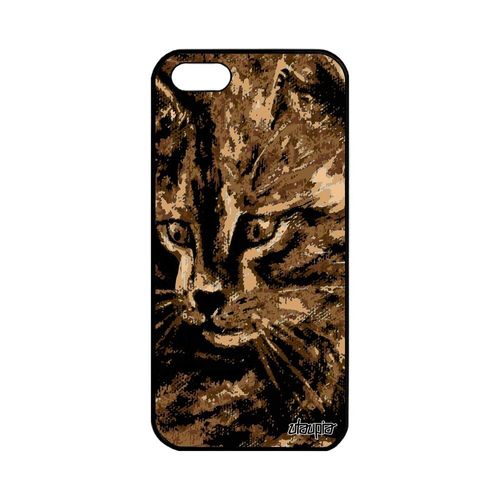 Coque Chat Apple Iphone 5 5s Se Silicone Marron Femme Telephone Housse Portable