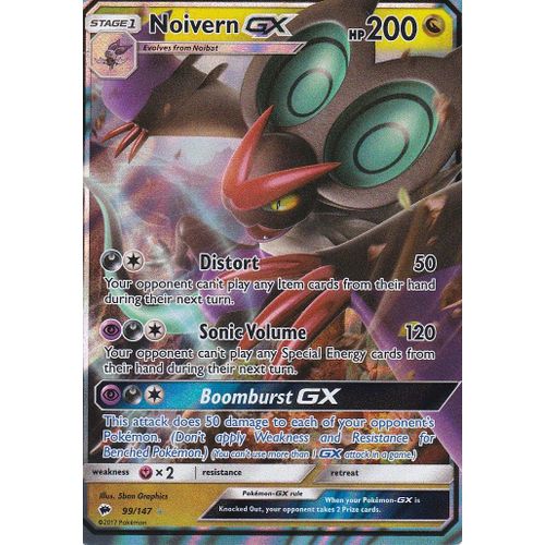 Carte Pokemon - Noivern Gx ( Bruyverne Gx ) - 99/147 - Ultra Rare - Soleil Et Lune 3 - Ombres Ardentes - Version Anglaise -