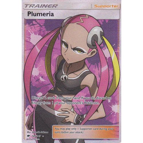 Carte Pokemon - Dresseur Plumeria ( Apocyne ) - Carte Ultra Rare En Full Art - Soleil Et Lune 3 - Ombres Ardentes - Version Anglaise -
