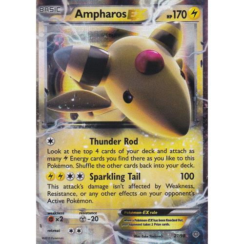 Carte Pokemon - Ampharos Ex ( Pharamp Ex ) - 27/98 - Ultra Rare - Xy7 Origines Antiques - Version Anglaise -