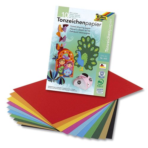 Folia Bloc 10 Feuilles Papier Couleur A3 130 G Assortis