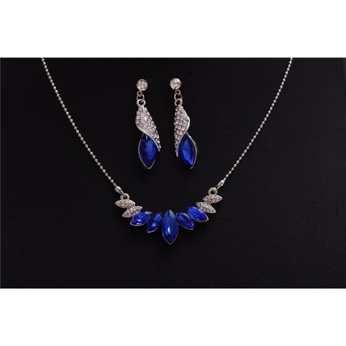 Collier Chaîne Plastron Boucles D&#39oreilles Swarovski® Elements Bleu Roi Argenté Top Qualité Kit Cadeau