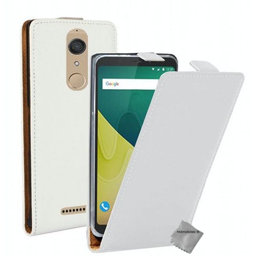 Housse Etui Coque Pochette Pu Cuir Fine Pour Wiko View + Verre Trempe - Blanc