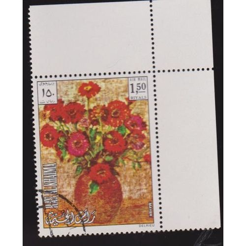 Timbre Ras Al Khaima Émirats Arabes Peintre Tableaux Fleurs 1.50