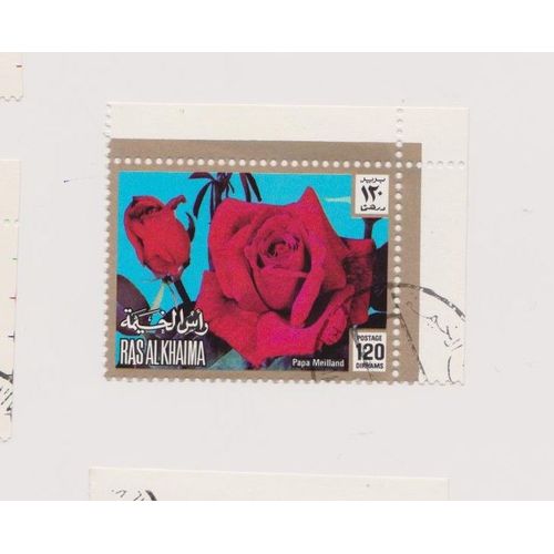 Timbre Ras Al Khaima Émirats Arabes Unis Fleur Fleurs Rose Papa Meilland 120