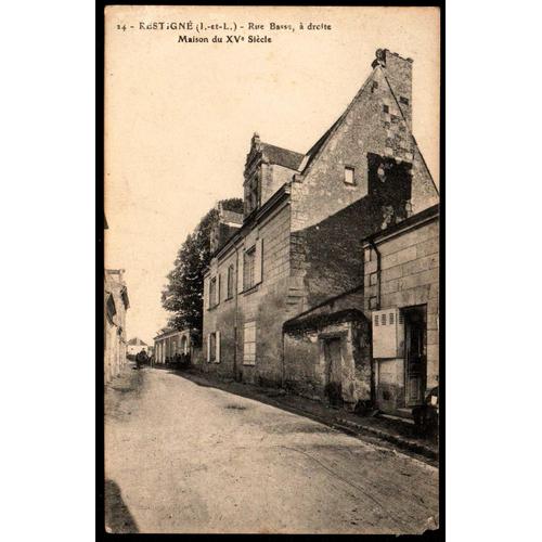 Carte Postale Ancienne, France, Indre Et Loire ( 37 ), Restigné, Rue Basse, À Droite Maison Du 15e Siècle