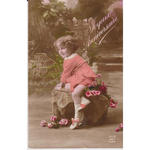 Petite Fille Assise Sur Le Rocher Et Fleurs Joyeux Anniversaire 1921 Rakuten