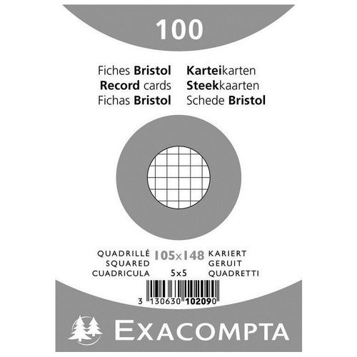 Exacompta Paquet De 100 Fiches Bristol Blanc 105/148 5x5 S/Film