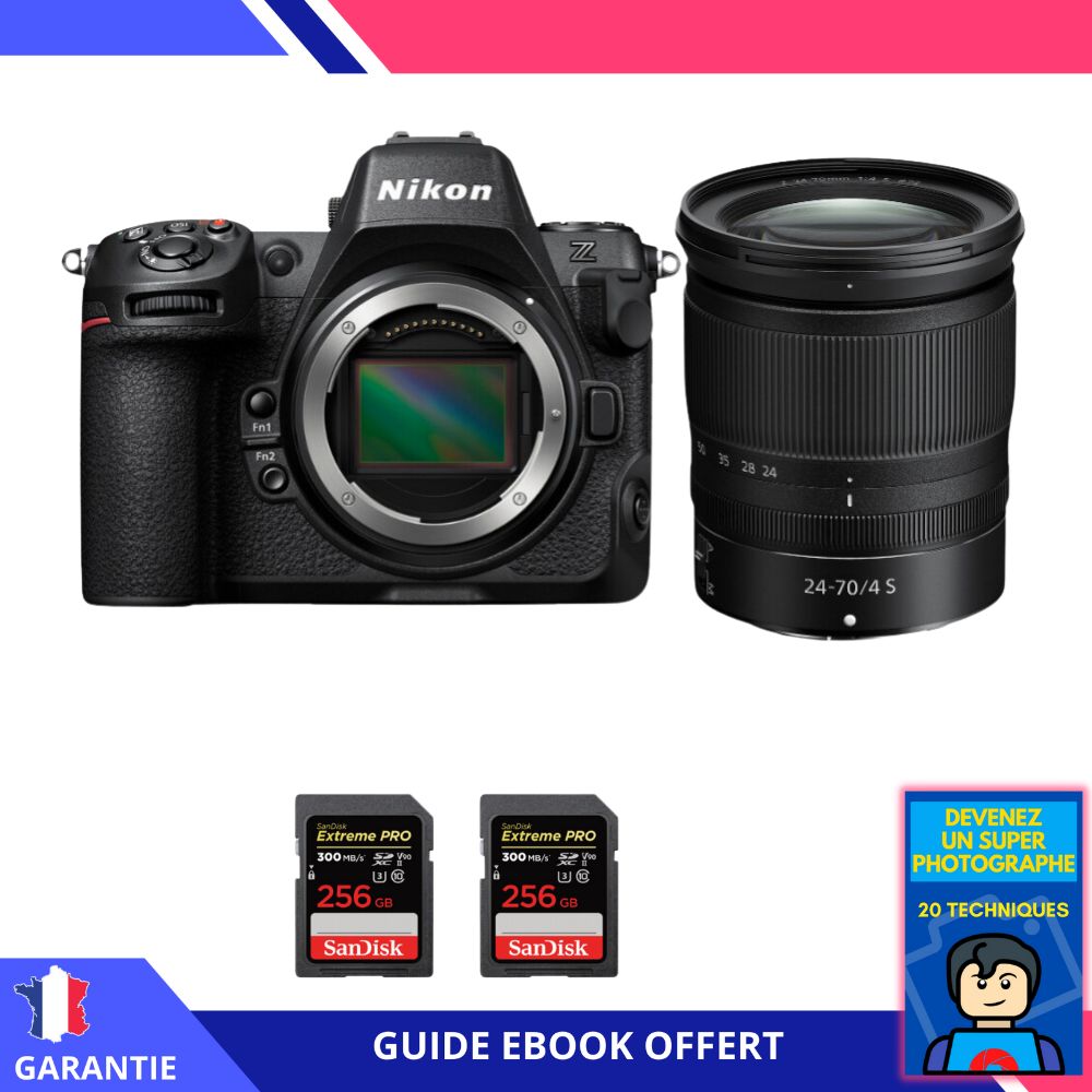 Nikon Z8 + Z 24-70mm f/4 S + 2 SanDisk 256GB Extreme PRO UHS-II SDXC 300 MB/s + Ebook 'Devenez Un Super Photographe' - Hybride Nikon