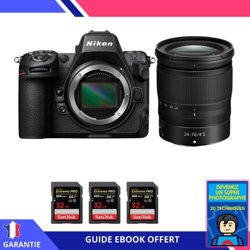 Nikon Z8 + Z 24-70mm f/4 S + 3 SanDisk 32GB Extreme PRO UHS-II SDXC 300 MB/s + Ebook 'Devenez Un Super Photographe' - Hybride Nikon