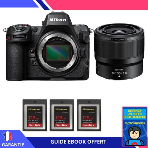 Nikon Z8 + Z MC 50mm f/2.8 Macro + 3 SanDisk 128GB Extreme PRO CFexpress Type B + Ebook 'Devenez Un Super Photographe' - Hybride Nikon