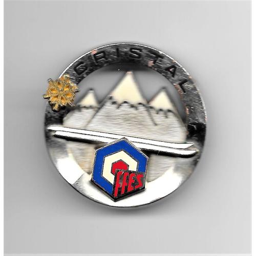 Broche Cristal Flocon 1 Étoile Or Ski Ffes Ski Ecole International Diamètre 3.6 Cm Fermeture Épingle Signé Fournier