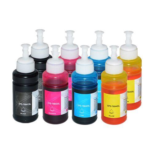 DOREE Lot de 8 bouteilles d'encre (70 ml), compatible avec cartouches T6641 T6642 T6643 T6644 - pour imprimantes ET-2500, ET-2550, ET-4500, ET-14000, L100, L110, L120, L130, L220, L300, L200