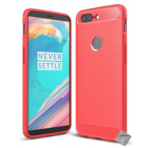 Housse Etui Coque Silicone Gel Carbone Pour Oneplus 5t + Verre Trempe - Rouge